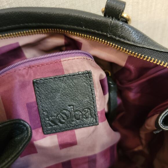 KOOBA Everette Black Large Leather Satchel Tote Bag Gold Tone Hardware - Picture 3 of 6